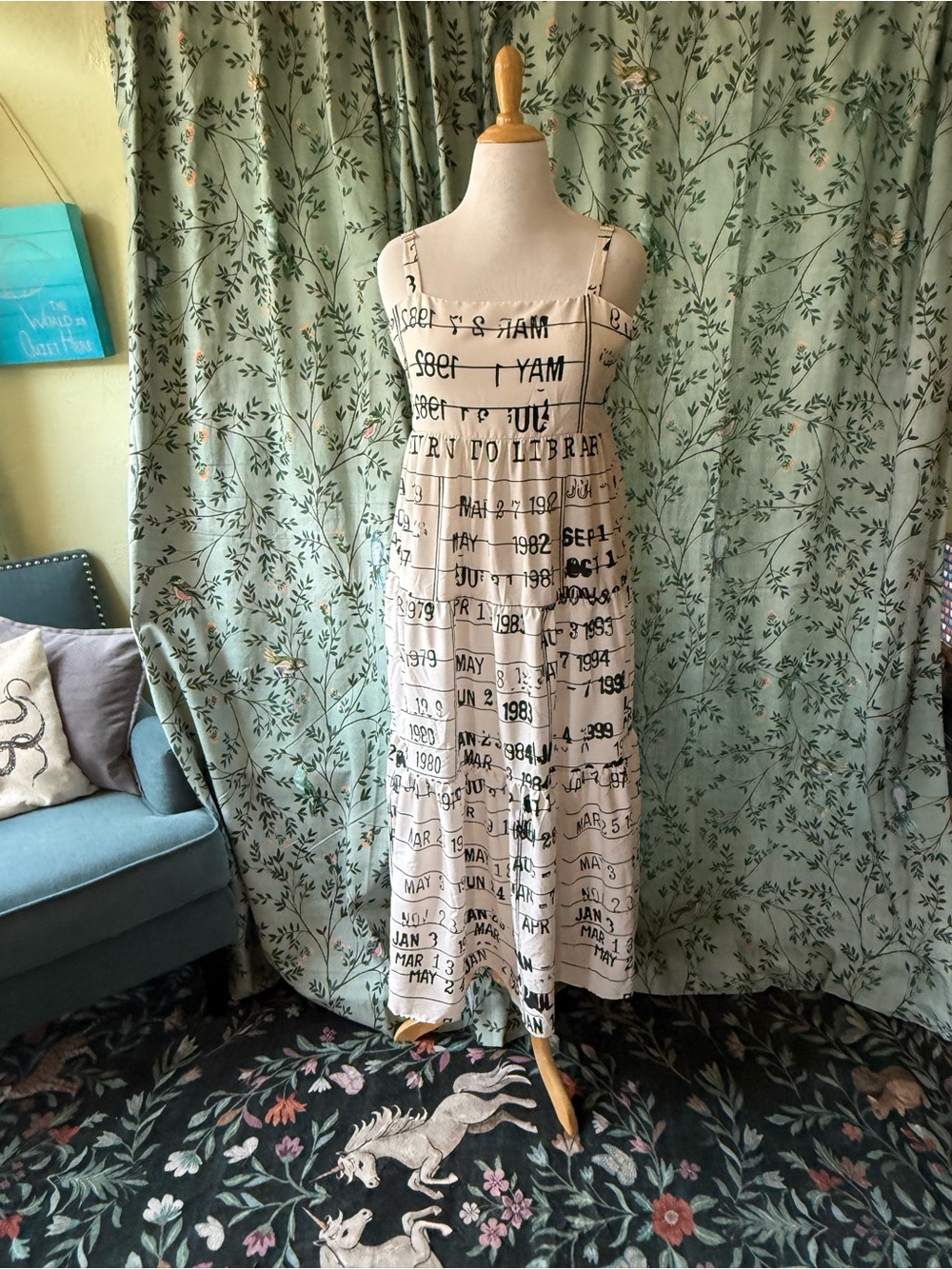 Cream Printed Maxi Dress with Text Pattern
